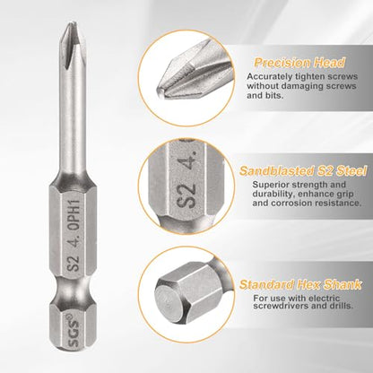 HARFINGTON 4pcs #1 Phillips Screwdriver Bit PH1 1/4" Hex Shank 2" (50mm) Long 0.16" Rod Magnetic Cross Head Drill Bits S2 Steel Industrial Screw Driver for Electric Power Tools, Gray - size: PH1 x 2" x 0.16"