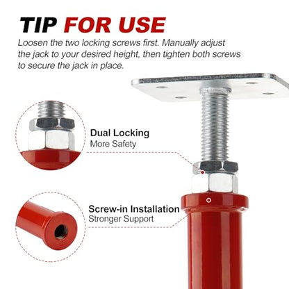 House Floor Jacks for Leveling, 16.5-20.5" Screw Jacks Post 6600lbs | Basement Floor Jacks for Crawl Space, 4 Pack, Red - size: 4X