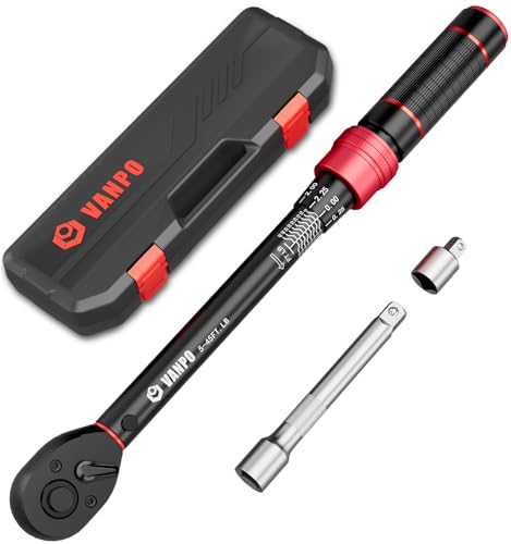 VANPO Torque Wrench 3/8-inch Drive 5-45 Ft-Lb for Spark Plugs,±3% Accuracy | Click Style, 6.8-61Nm, Dual-Direction, 72 Tooth, Aluminum Adjustable Torque Wrench for Bike, Motorcycle & Engine Repair - size: 3/8-Inch(5-45 Ft-Lb/6.8-61 Nm)