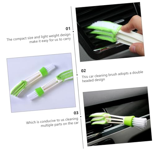 Mikinona 3pcs Double-Ended Car Air Vent Cleaning Brush Set Mini Interior Crevice Duster for Air Conditioner and Dashboard Green Auto Detailing Tool for Vehicle Outlet Maintenance