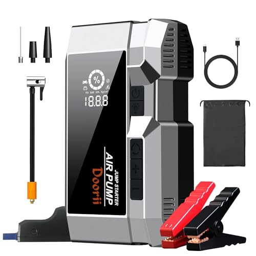 8000A Car Jumper Starter Portable with PD65W USB-C Fast Charging(in/Out), 10-in-1 Jump Starter with Air Compressor, 150PSI Tire Inflator for Up to All Gas/12L Diesel - color: Black