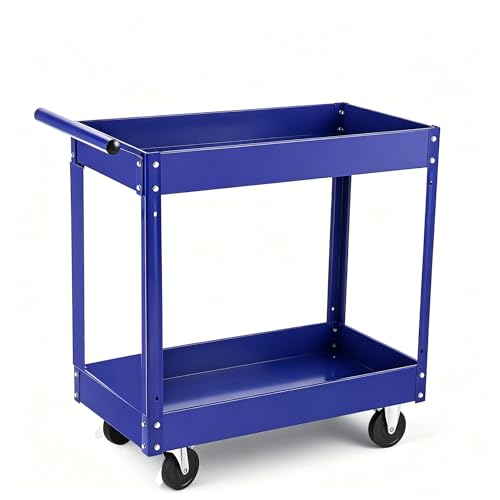 2 Tier Rolling Tool Cart,330 Lbs Metal Heavy Duty Rolling Trolley Cart Utility Cart On Wheels,Tool Storage Organizer for Mechanic, Garage, Workshop, Warehouse & Repair Shop