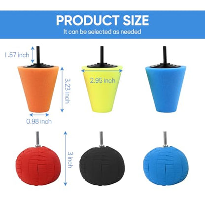 Hovom 6PCS Car Wheel Hub Drill Buffing Sponge Pads Kit, Car Polishing Foam, Sponge Buffing Cone and Polishing Ball Set, Wheel Cleaning Tools Polishing Pads for Drill Attachment (6PCS-3 Cones) - size: 6PCS-3 Cones