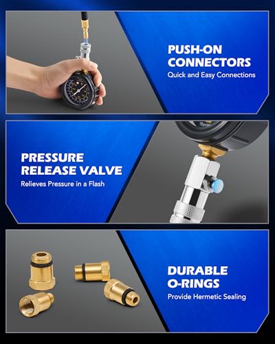 OMT 9pc Gas Cylinder Compression Tester Set with Adjustable Pressure Gauge | Premium Brass Core; Spark Plug Diagnostic Tool; Vehicle Engine Repair; For Garage Mechanics; 4 Universal Steel Adapters