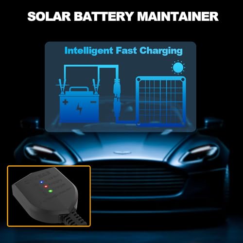 OYMSAE 12V 7.5W Solar Trickle Charger & Maintainer - Waterproof Battery Charger with Smart Controller for Car Boat RV Truck Marine - Includes Cigarette Plug & Alligator Clips - size: 7.5W