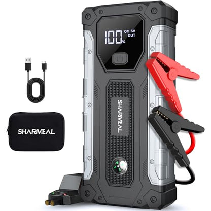 Sharmeal Car Jump Starter 5000A, Jump Starter Battery Pack for 10.0L Gas and 9.0L Diesel, 12V Portable Jump Box with LED Light - color: 5000A
