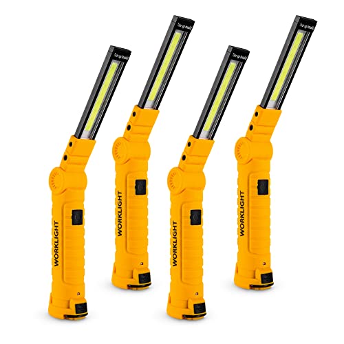 Lmaytech 4 Pack Rechargeable LED Work Lights with Magnetic Base and 360° Rotation, 5 Modes for BBQ, Camping, Reading, and Car Repair - color: Yellow, size: 4 Pack