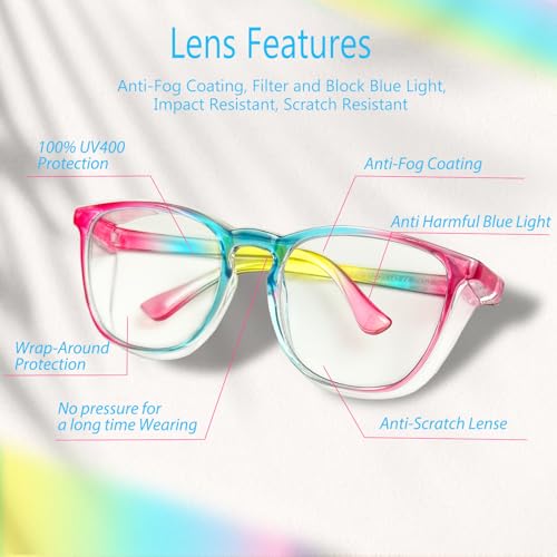 Feaglo Safety Glasses, Anti Fog Safety Goggles for Women Men, Blue Light Blocking Stylish Eye Protection Glasses Side Shield - color: Tea Leopard+black+rainbow+purple