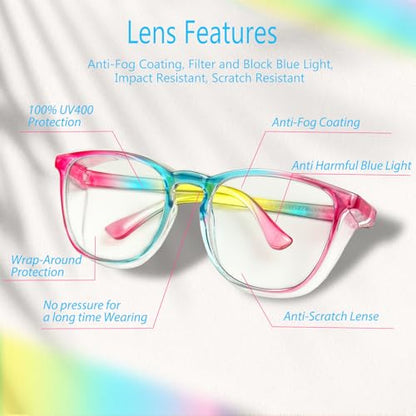 Feaglo Safety Glasses, Anti Fog Safety Goggles for Women Men, Blue Light Blocking Stylish Eye Protection Glasses Side Shield - color: Tea Leopard+black+rainbow+purple