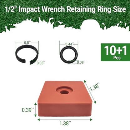 (10-Pack) 1/2" Impact Wrench Retaining Ring Clips with O-Rings and Anvil Install Tool, Heavy-Duty Carbon Steel Hog Ring Kit Compatible with Milwaukee Electric/Pneumatic Cordless Impact Wrenches