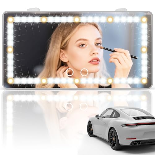 SINGARO Car Sun Visor Vanity Mirror - Rechargeable Makeup Mirror with 60 LEDs, 3 Light Modes & Dimmable Touch Control for Cars, Trucks, SUVs, Car Interior Accessories for Women (Grey) - color: Grey, size: 1PCS