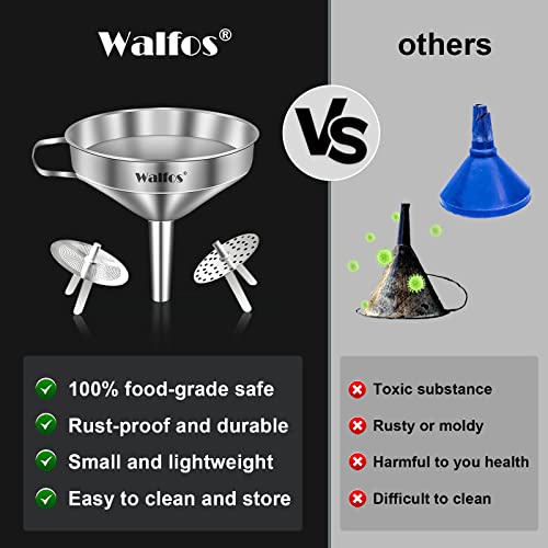 Large Stainless Steel Funnel, Walfos Kitchen Funnel with 2 Removable Strainer ＆ 1Pc Cleaning Brush, Perfect for Transferring of Liquid, Oils, Jam, Dry Ingredients & Powder (Big, 5.7") - color: 1pcs funnel 5.7 inch