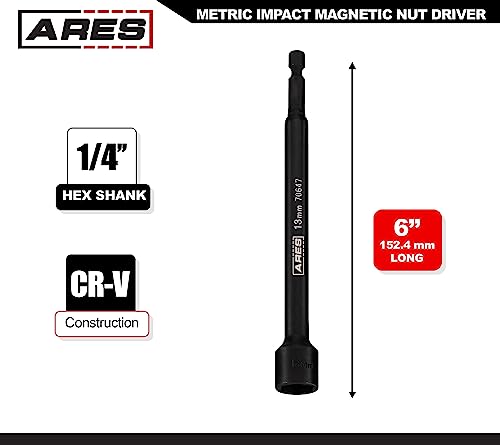 ARES 70647 13mm Magnetic Impact Nut Driver | Impact Grade Nut Setter with Industrial Strength Magnet - size: 13mm Magnetic Impact Nut Driver