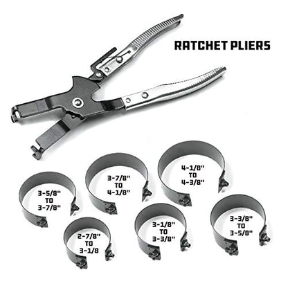 Powerbuilt Piston Ring Compressor Tool Set for Car Engine, Vehicle Maintenance Clamps, Ratchet Pliers, Storage Case - 940387