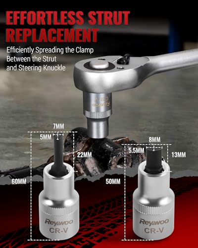 Reywoo Strut Nut Socket Set, 8Pcs Suspension Strut Spreader Tool 16mm 18mm 19mm 21mm 22mm 24mm with 12 Point 1/2" Drive, Shock Absorber Socket for Easy Remove Strut Nuts