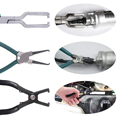 Hilitchi Fuel Line Petrol Clip Pipe Pliers 9 Inch Fuel Filter Calipers Fuel Line Pliers and 80 Degree Disconnect Pliers Push Pin Pliers Set (Pack of 3)