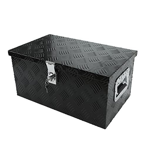 confote 20 Inch Aluminum Stripes Plated Tool Box Pick Up Truck Bed RV Trailer Toolbox Waterproof Square Storage Organizer with Side Handle, Lock and Keys -20"x 12"x 9.5"，Black - color: Black, size: 20"x 12"x 9.5"