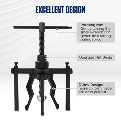 CMTOOL Bearing Puller Tool 3 Jaw Pilot Bearing Removal Tool Kit, Blind Bearing Extractor Small Tool Set, CR-V Steel, Three Jaw Design