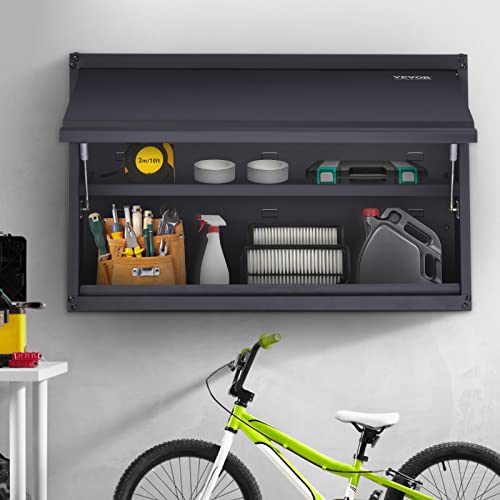 VEVOR Metal Storage Cabinet, 120lbs Load Capacity per Shelf, 20'' Tall Wall-Mounted Powder-Coating Steel Garage Cabinet with Adjustable Shelf, Press to Close & Open Door Perfect for Office Garage Tool - size: Flip up 20"