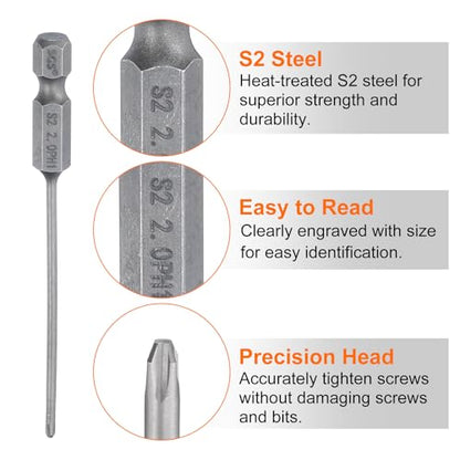 HARFINGTON 5pcs #1 Phillips Screwdriver Bit PH1 1/4" Hex Shank 3.15" (80mm) Long Magnetic S2 Steel Industrial Grade Screw Driver Bit Cross Head Electric Drill Bits 0.079" (2mm) Rod - size: PH1 x 80mm x 2mm