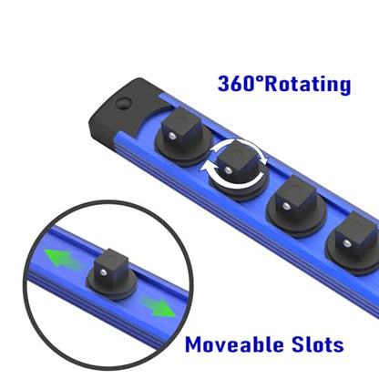 Magnetic Socket Holder Organizer Set, 6-Piece Heavy Duty Aluminum Alloy Socket Holder, 360° Swivel 1/2, 3/8, 1/4-Inch Sockets Trays Organizer Holds 80-Piece Standard Size
