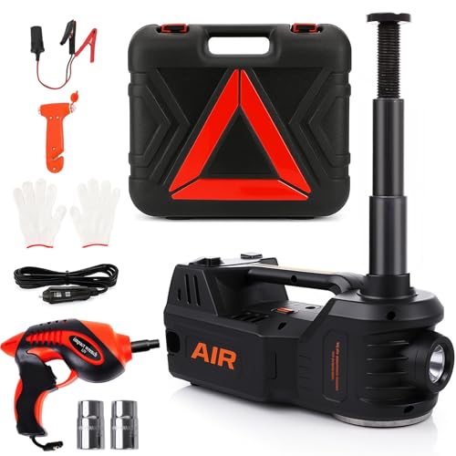STANDTALL Electric Car Jack 5 Ton 12V Hydraulic, Impact Wrench, Inflator | Fits Sedan SUV Truck, Lift Range 5.9-17.7in, 350 N·m Torque, 35L/min Air Pump, 150 PSI Gauge, Compact Case - color: Black Jack+Impact Wrench