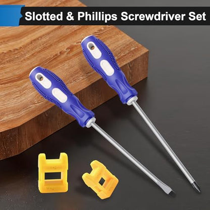 2-Pack 6 Inch Slotted & Phillips Screwdriver Set, Long Phillips and Flat Head Magnetic Screwdriver with Rubber Handle - size: 6 Inch