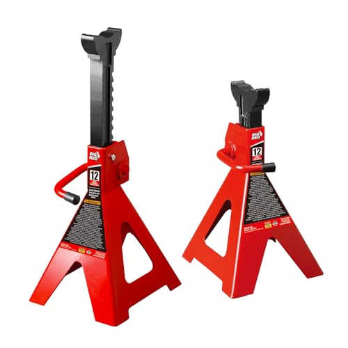 Big RED 12 Ton Jack Stands with Lock Adjustable Height to 28.15'', Fit for Cars, SUVs, and Most Automobiles, Red, 2 Pack - size: 12 Ton, style: 1 Pair