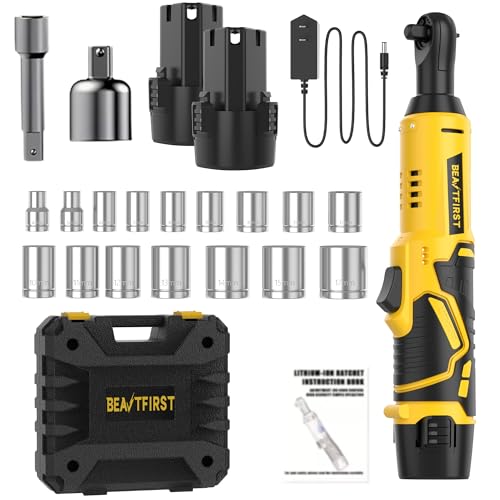 Cordless Electric Ratchet Wrench Set, Brushless Motor, 12V Cordless Ratchet Tool Kit, for automotive repair of bolts and nuts, angled chargeable wrench. (yellow2b1p) - color: Yellow2b1p