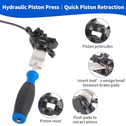 6-in-1 Bike Maintenance Kit, Hydraulic Piston Press Bicycle Disc Brake Repair Tool Set for Mountain Bikes & MTB - Includes Piston Press, Rotor Truing Fork, Disc Brake Gap Regulator