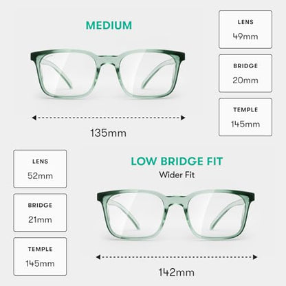 Stoggles Rectangle Z87.1 Certified Safety Glasses, Blue-Light, UV Blocking Lens, Top & Side Shield, Anti-Fog, Stylish Eyewear - color: Moss, size: Low Bridge Fit