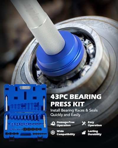 OMT Bearing Press Kit, Bearing Race & Seal Driver Set, Seal Installer Set | 43pc Wheel Bearing Press Kit with 23 Metric & 16 SAE Adapters, Bushing Driver Set with 4 Handles for Bearing Installation
