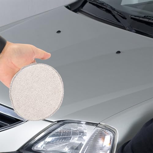 SHERCHPRY 4pcs Microfiber Car Wax Applicator Pads with Thumb Slot, Round Buffing and Polishing Sponge Set for Car Detailing and Tire Shine, Blue and Gray
