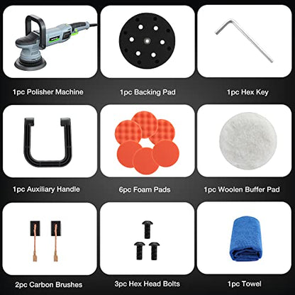 Fathers Day Ideal Gifts for Dad - WORKPRO Buffer Polisher, 6-inch 1080W Dual Action Random Orbital Polish Kit for Car Detailing, 6 Variable Speed DA Polisher with Backing/Woolen/Foam Pads