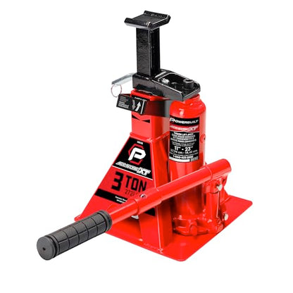 POWERBUILT 3 Ton All-in-One Hydraulic Bottle Jack and Jackstand in One, Compact, Wide Base, 11-21 Inch Range, Eliminates Jackstands, for Trucks, SUVs, RVs, Trailers, ASME, Not for Sedans - 640912 - color: Orange