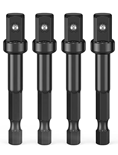 3/8 Impact Adapter, 4 Pack Socket Adapter 1/4 Inch to 3/8 Socket Adapter Kit for Impact Driver, Automotive DIY, Extension Socket Driver Bits, Handle Nut Driver and Drills - size: 1/4 to 3/8in