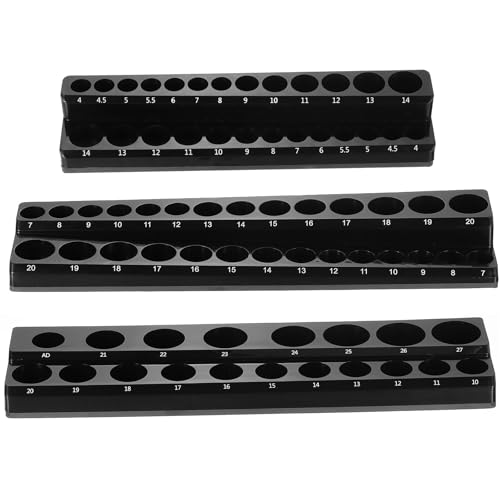HARFINGTON 3pcs Magnetic Socket Organizer 1/4" 3/8" 1/2" Drive Metric Socket Holder Tray Socket Storage Rack Holds 75 Standard and Deep Size Sockets, Black - color: Black