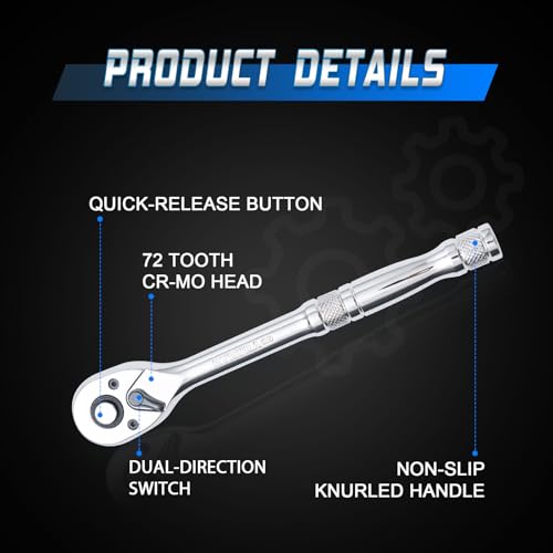 3/8 Inch Drive Ratchet Wrench,Standard Socket Wrench,72-Tooth Quick Release,Reversible Ratcheting Feature with Metal Handle - size: 3/8-inch Single, style: Standard-Metal handle