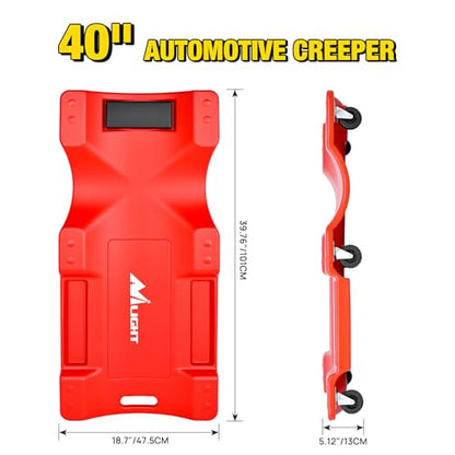 Nilight 40" Mechanic Plastic Creeper - 40 Inches Heavy Duty Shop Creeper with Padded Headrest and 6 Casters, 350 lbs Capacity, Red - color: Red