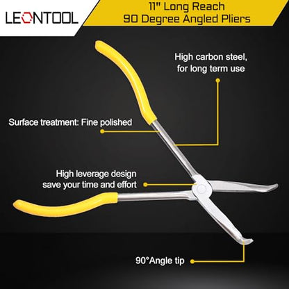11-Inch Long Reach Bent Nose Pliers with Serrated Jaws 90 Degree Angled Needle Nose Plier Angled Pliers, Long Reach Plier for Hard to Reach Narrow Spaces & Limited Clearance Areas - style: 90 Degree angled pliers
