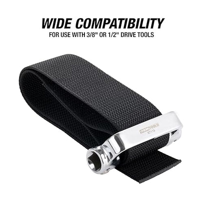 OEMTOOLS 87119 Oil Filter Strap Wrench, Dual Drive Oil Filter Removal Tool, For Filters Over 8 Inches, 27" Heavy Duty Nylon Wrench, Compatible with 3/8-Inch and 1/2-Inch Drive Tools
