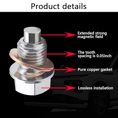 Magnetic Oil Drain Plug M12x1.25, Stainless Steel Oil Drain Plug with 5 PCS Copper Crush Washer Anti Leakage Replacement for Car Motorcycle Boat - size: M12x1.25