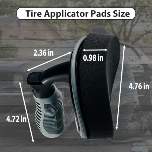 Tire Shine Applicator Pads with Handle, Tire Dressing Applicator with Extra Pad, Reusable Tire Shine Sponge Wave Contoured for Car Detailing (1 Handle & 2 Pads)