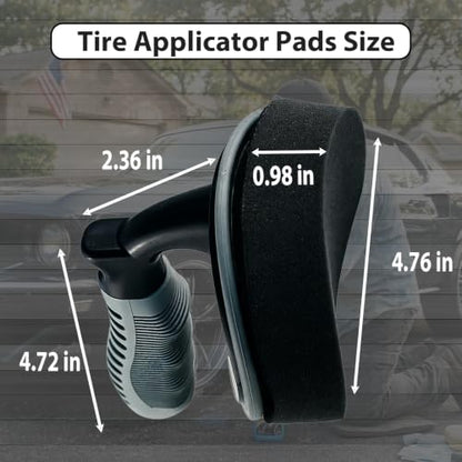 Tire Shine Applicator Pads with Handle, Tire Dressing Applicator with Extra Pad, Reusable Tire Shine Sponge Wave Contoured for Car Detailing (1 Handle & 2 Pads)