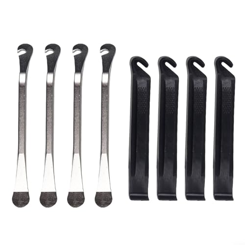 FABULETTA Bike Tire Levers Set, 8-Pack Heavy dutys Steel and ABS Pry Tools for Road Mountain E-Bike, 150mm Strong Removal Spoons for Easy Tire Change, Black Silver