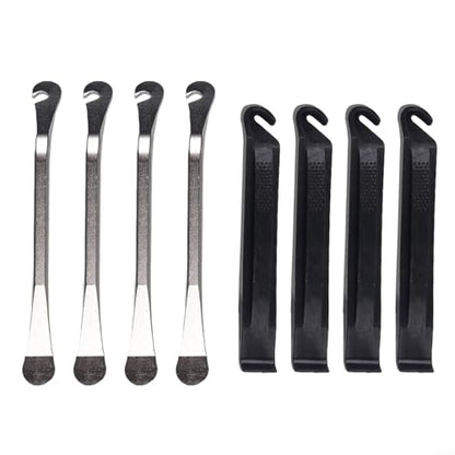 FABULETTA Bike Tire Levers Set, 8-Pack Heavy dutys Steel and ABS Pry Tools for Road Mountain E-Bike, 150mm Strong Removal Spoons for Easy Tire Change, Black Silver