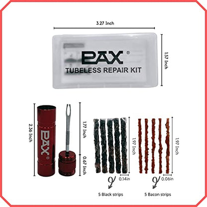 PAX 12 Pcs Tubeless Bike Tire Repair Kit, Includes Storage Canister, Plugger Tool, Plugs-10 Bacon Strips. Fix a Flat Puncture. MTB, Gravel Bike Tires, and Road Bicycle Tires - color: Bright Red