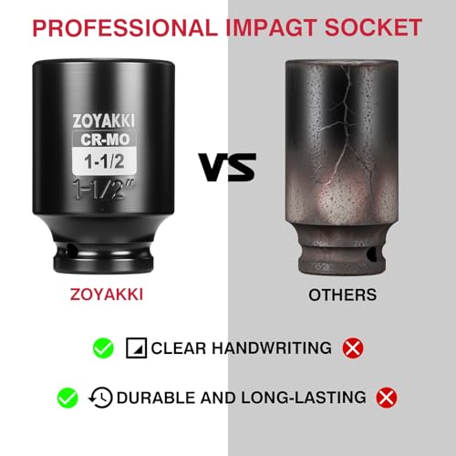 1-1/2" Socket 1/2" Drive Deep 6 Pt CR-MO SAE Impact Socket for Axle Shaft Nut Removal - size: 1-1/2"in., style: 1/2" Drive Deep