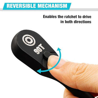 DURATECH Extra Long Handle 1/2-Inch Drive Ratchet, 90-Tooth Ratchet Wrench with 15" Handle and Dust Proof Teardrop Enclosed Head, Reversible, CR-V Made, CR-MO Head, 4° Swing, Black Mn Phosphate Finish - size: 1/2" with 15" handle