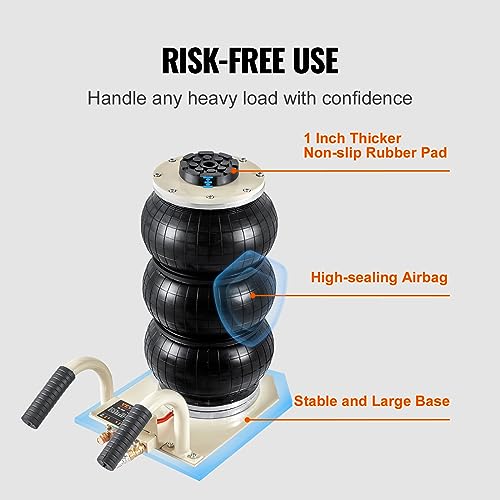 VEVOR Air Jack, 3 Ton/6600 lbs Triple Bag Air Jack, Airbag Jack with Six Steel Pipes, Lift up to 17.7 inch/450 mm, 3-5 s Fast Lifting Pneumatic Jack, with Short Handles for Car Repair - style: 3T/high 17.7in-short Handle